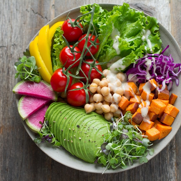 Colourful fresh ingredients arranged for meal prep
