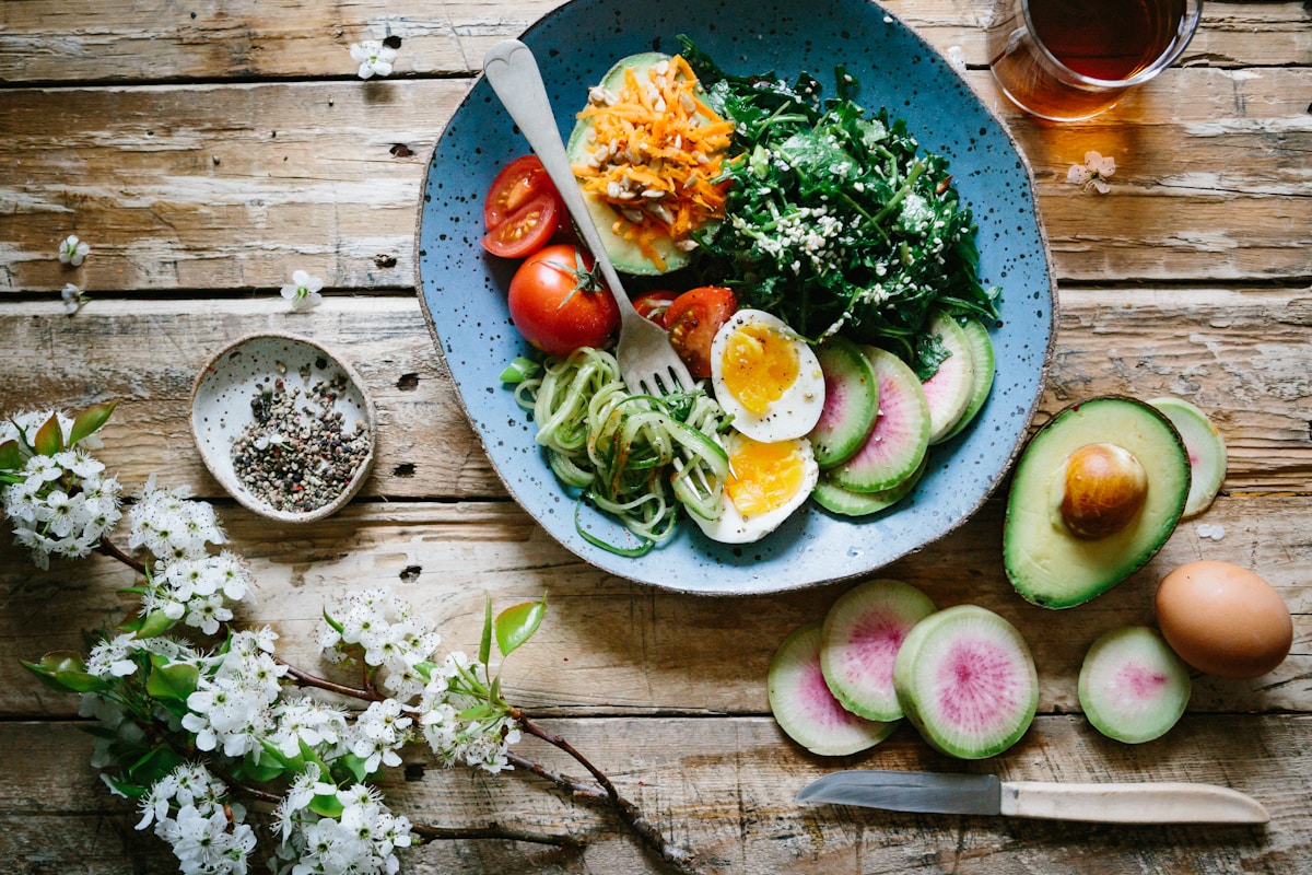 Warm kitchen table with fresh ingredients